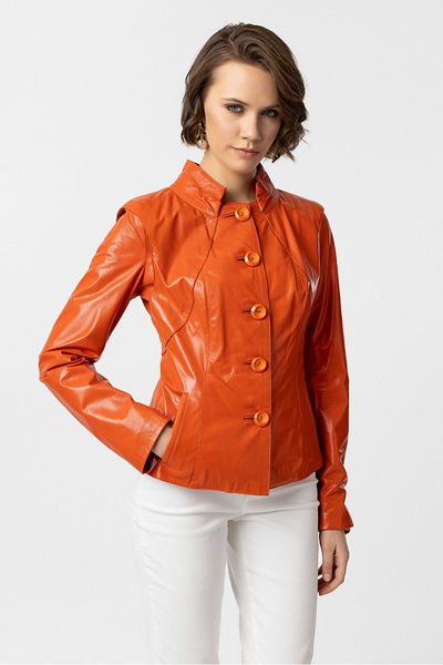 Deriderim Luila Orange Perforated Lined Genuine Leather Coat