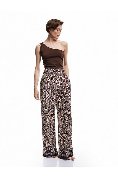 Koton X Melis Ağazat - Viscose Fabric Ethnic Patterned Wide Leg Trousers