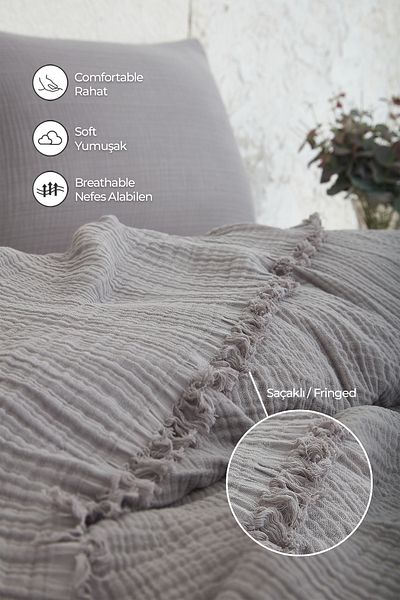Evlen Home Collection 100% Cotton Double Muslin Bedspread 4 Layer Soft Blanket Muslin Pique Set 3 Pieces