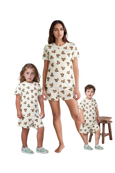 Drop Kids Mother Baby Pajama Set Combination Sitting Bear Shorts (Sold Individually)