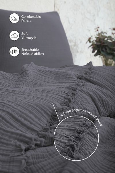 Evlen Home Collection 100% Cotton Double Muslin Bedspread 4 Layer Soft Blanket Muslin Pique Set 3 Pieces