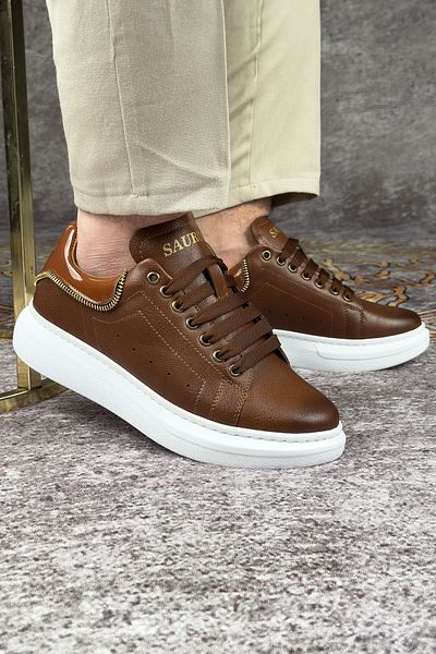 sauron Tan Color White Sole Λεπτομερή αθλητικά παπούτσια με φερμουάρ Casual Sneaker Ελαφρύ Ορθοπεδικό Σόλα MEQ3