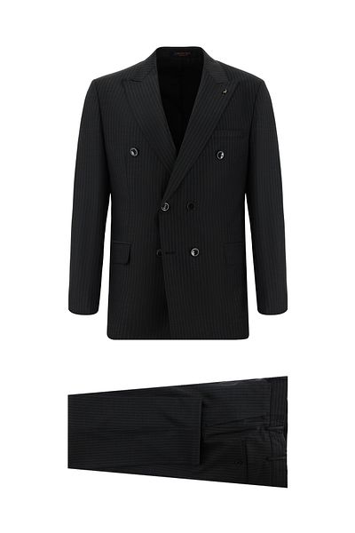 Abdullah Kiğılı Striped Double-breasted Wool Regular Fit Suit
