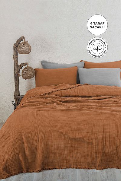 Evlen Home Collection 100% Cotton Double Muslin Bedspread 4 Layer Soft Blanket Muslin Pique Set 3 Pieces