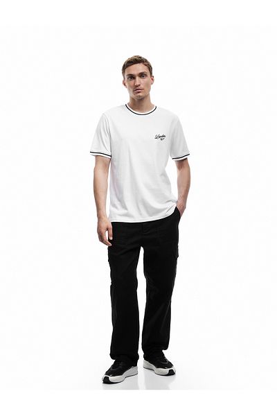 Koton Cotton Short Sleeve Bias Embroidered Regular Fit Crew Neck T-Shirt
