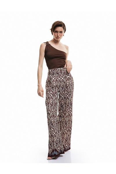 Koton X Melis Ağazat - Viscose Fabric Ethnic Patterned Wide Leg Trousers