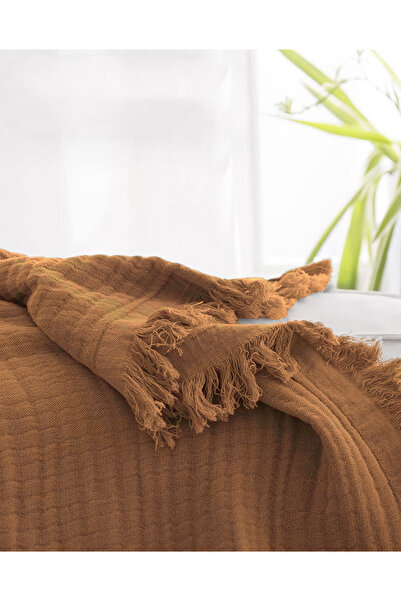 Evlen Home Collection 100% Cotton Muslin Bedspread Single 4 Layer Blanket 2 Piece Muslin Pique Set Orange