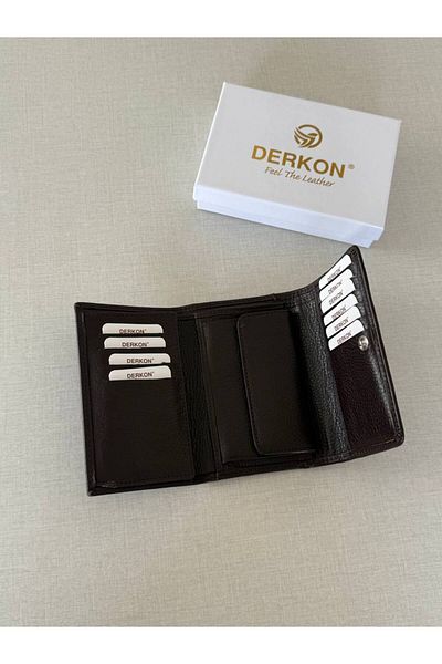 DERKON Medium Genuine Leather Women's Wallet Brown