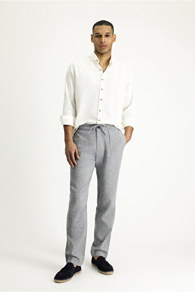 Abdullah Kiğılı Linen Classic Trousers - Elastic Waist and String Design