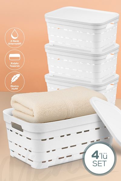 Vienev 10.8 Liter Perforated Storage Box with 4 Lids White