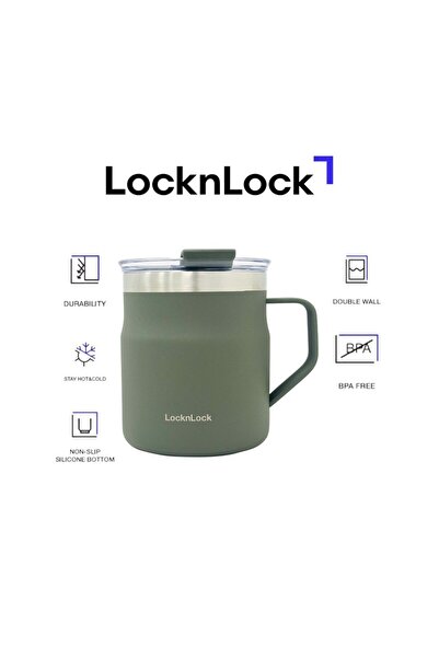 locknlock Metro Mug 355ml Khaki – Double-Wall Insulated Stainless Steel Mug with Spill-Resistant Lid