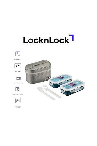 locknlock 2PC Insulated Lunch Bag Set - Grey, Airtight and BPA-Free Containers