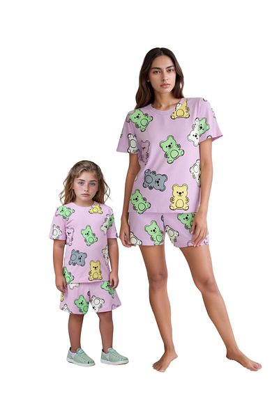Drop Kids Mother Baby Pajama Set Combination Pink Haribo Bear Shorts (Sold Individually)