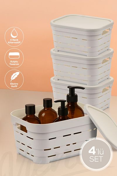 Vienev Cutie de depozitare perforată de 3,8 litri cu 4 capac bej