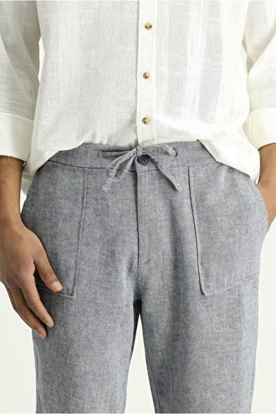 Abdullah Kiğılı Linen Classic Trousers - Elastic Waist and String Design