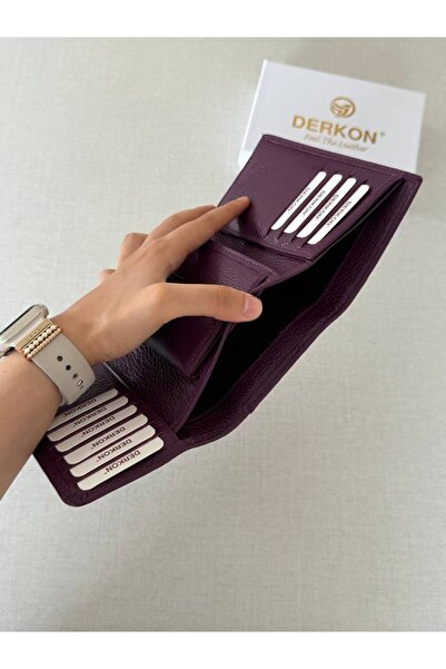 DERKON Portofel de dama din piele naturala de marime medie de culoare violet