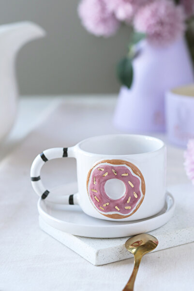 ada mia seramik Donat Figürlü 24k Altın Dekorlu Seramik Mug 170ml