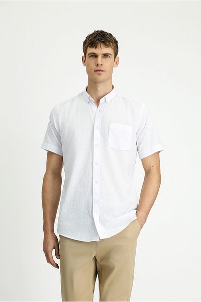 Kiğılı Short Sleeve Relax Fit Button Collar Linen Look Cotton Sports Shirt