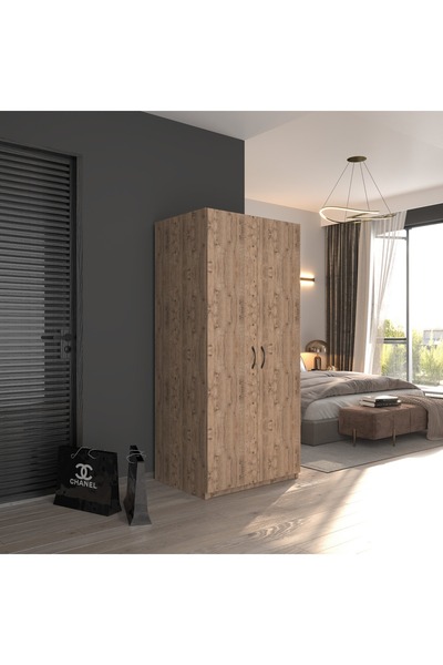 EVA İTHALAT 2 Kapaklı Elbise Dolabı Çam80