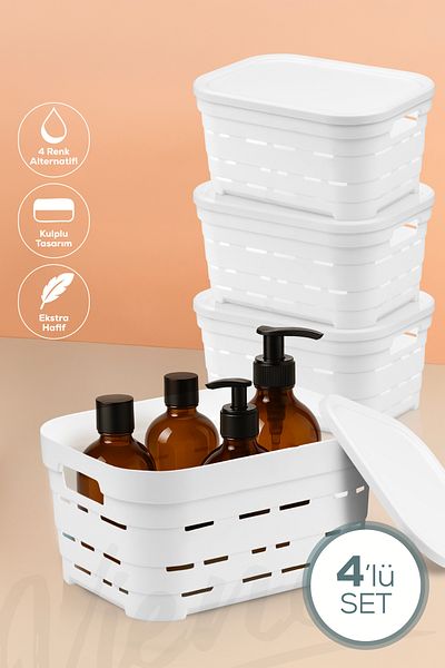 Vienev 4 Lid 3.8 Liter Perforated Storage Box White