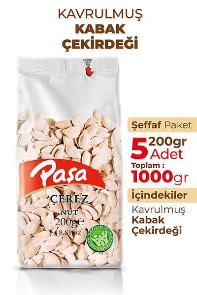 Paşa Kuruyemiş Roasted Pumpkin Seeds 200 Gr X 5 Pieces (1 kg)