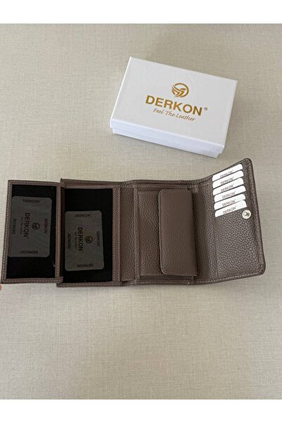 DERKON Medium Size Genuine Leather Women's Wallet Mink Color