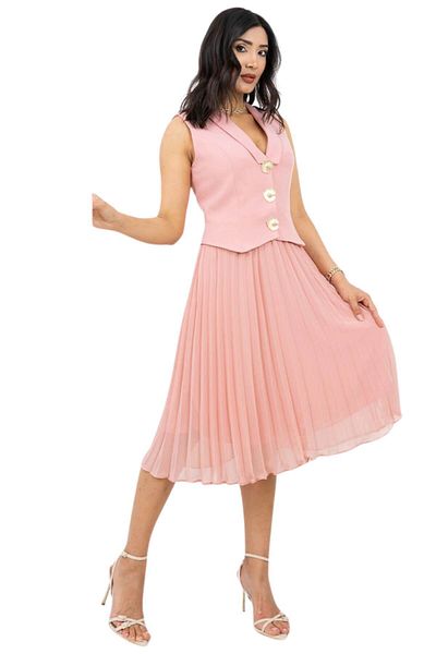 ZISHAN Button Detailed Pleated Luxury Evening Dress – V-Neck Stylish Design |   Graduation, Engagement, Invitation Dress 420