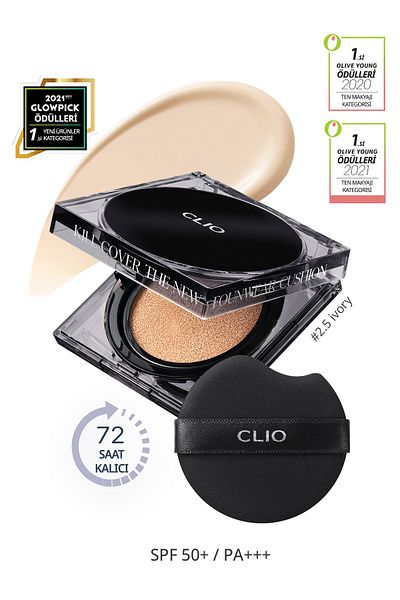 CLIO Clio Kill Cover - New Founwear Cushion, Permanent Cover + Refill Spf50 + Pa+++ (2.5 Ivory)
