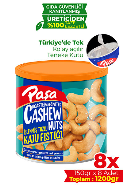 Paşa Kuruyemiş İşlenmiş Kaju Fıstığı Teneke Kutu 150 gr X 8 Adet (1200 GR)