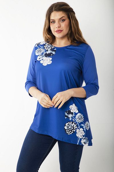 Şans Women's Large Size Sack Hem Asymmetrical Capri Sleeve Blouse 65N37223