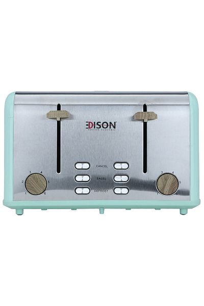 Edison Electric Toaster, 1600 Watt, 4 Slices - Light Green with Wood