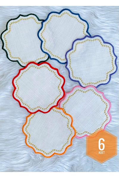 Mora Tekstil Glitter Colored Presentation Napkin, Cocktail Napkin, Coffee Side Presentation, Embroidered Presentation Napkin Set of 6