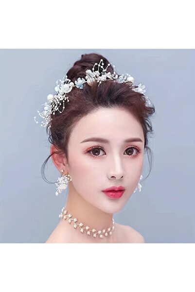 GlassySKY Елегантен аксесоар за коса с перли и цветя за рожден ден/сватба/пар...