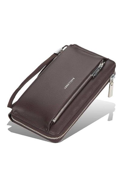 Generic Classic Men's Long Leather Wallet with Two Zip - Coffee Brown