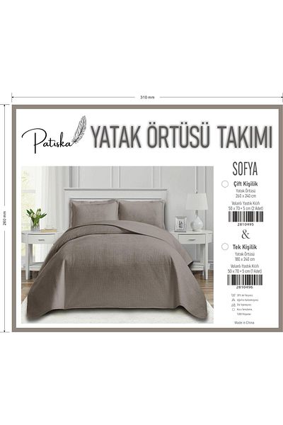 Özlü Home Calico - Single 180X240 Gray Luxury Velvet Bedspread
