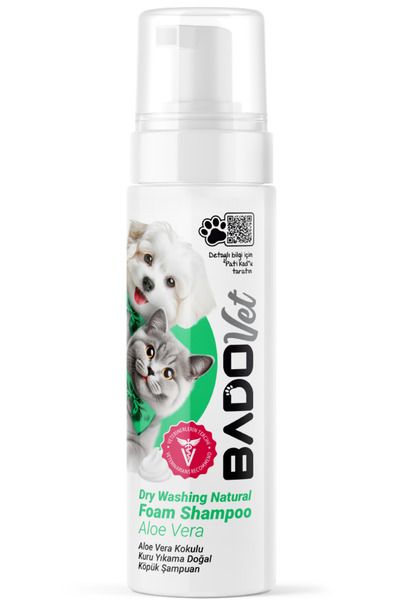 Bado Kediler Ve Köpekler Için Aloe Vera Kokulu Kuru Yıkama Doğal Köpük Şampuan 200 ml