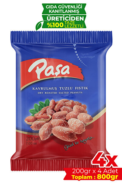 Paşa Kuruyemiş Kabuklu Kavrulmuş Tuzlu Fıstık 800 gr(4 x 200 gr) Tuzlu Yer Fı...