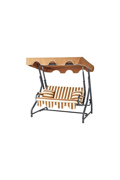 Erinöz Morus 2 Kişilik Bahçe Balkon Salıncağı - Minder: Kahve/Krem Tente: Kahve