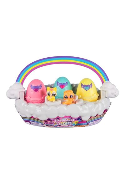 SPIN MASTERR Set of figurines in a basket, Hatchimals, Alive Neon Rainbow Basket