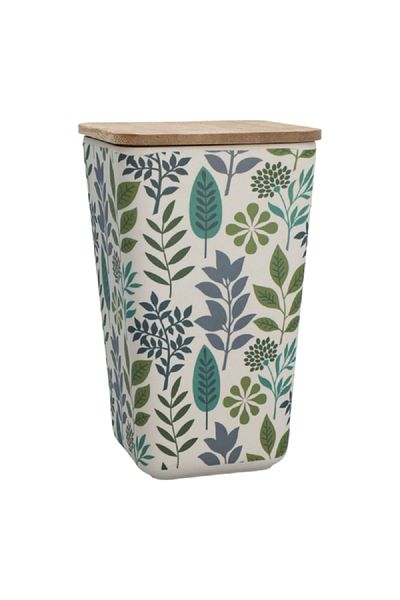 Felli Leaf and Floral Printed Bamboo Fiber Canister with Lid Multicolor 1.2 Liter