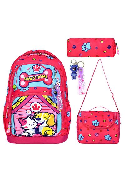 Adalinhome Figured Keychain Gift School Bag Set (Bag, Lunchbox, Pen Bag)