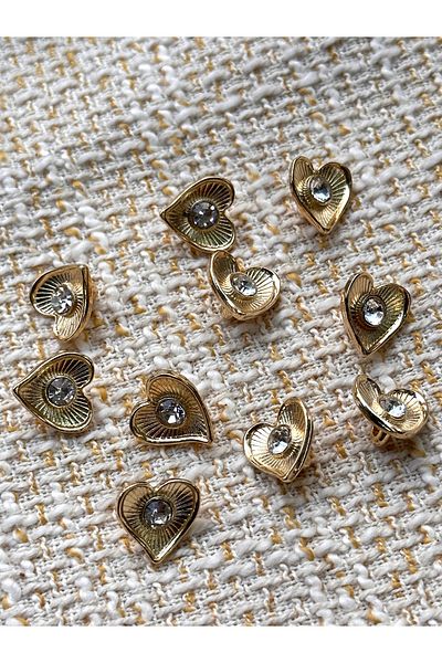 ODDA TASARIM ATÖLYESİ Heart Pattern Middle Crystal Stone Gold Metal Shirt Button(1.2cm)