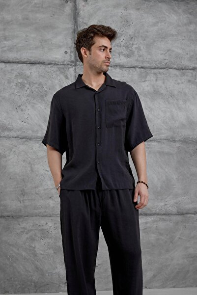 NOMARC Black Brr Modal Fabric Short Sleeve Overise Suit Bottom Top