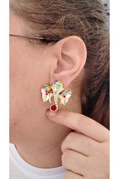 By Selen Suyolcu Colorful Zircon Stone Elephant Model Earrings