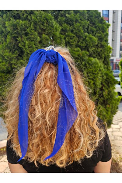 Elvinege Aksesuar Mavi Şifon Fularlı Simit Toka - Mavi Şifon Kuyruklu Simit T...