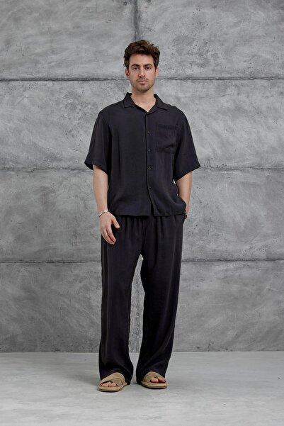 NOMARC Black Brr Modal Fabric Short Sleeve Overise Suit Bottom Top