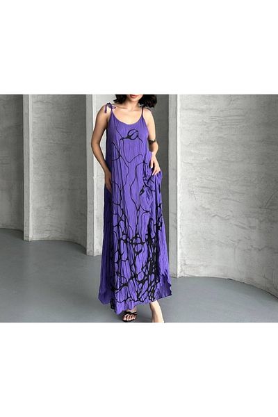 Butik Şans Voile Woven Dress with Print Detail and Straps