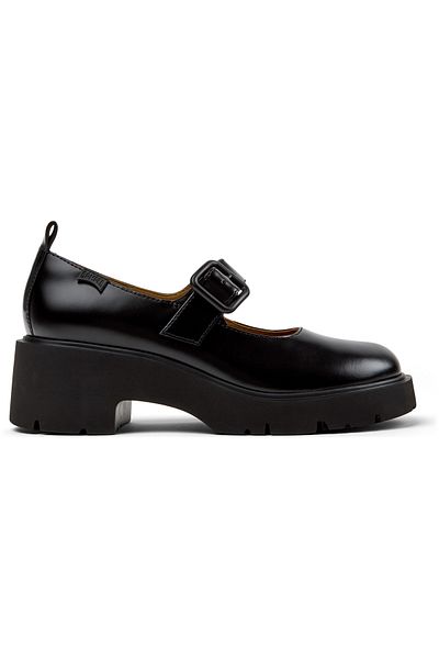 CAMPER Women's Black Genuine Leather Buckled Strap Heels with Comfortable Sole for Daily Use Milah
