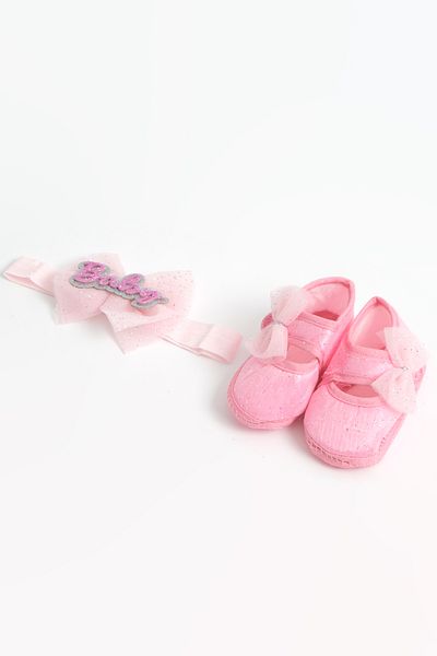 lilico Pink Baby Glitter Bow Detail Bandana Newborn Booties