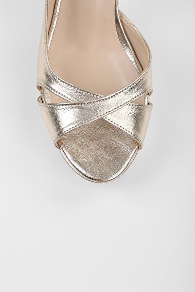 Shoeberry Women's Rilsa Gold Shiny Platform Heeled Shoes